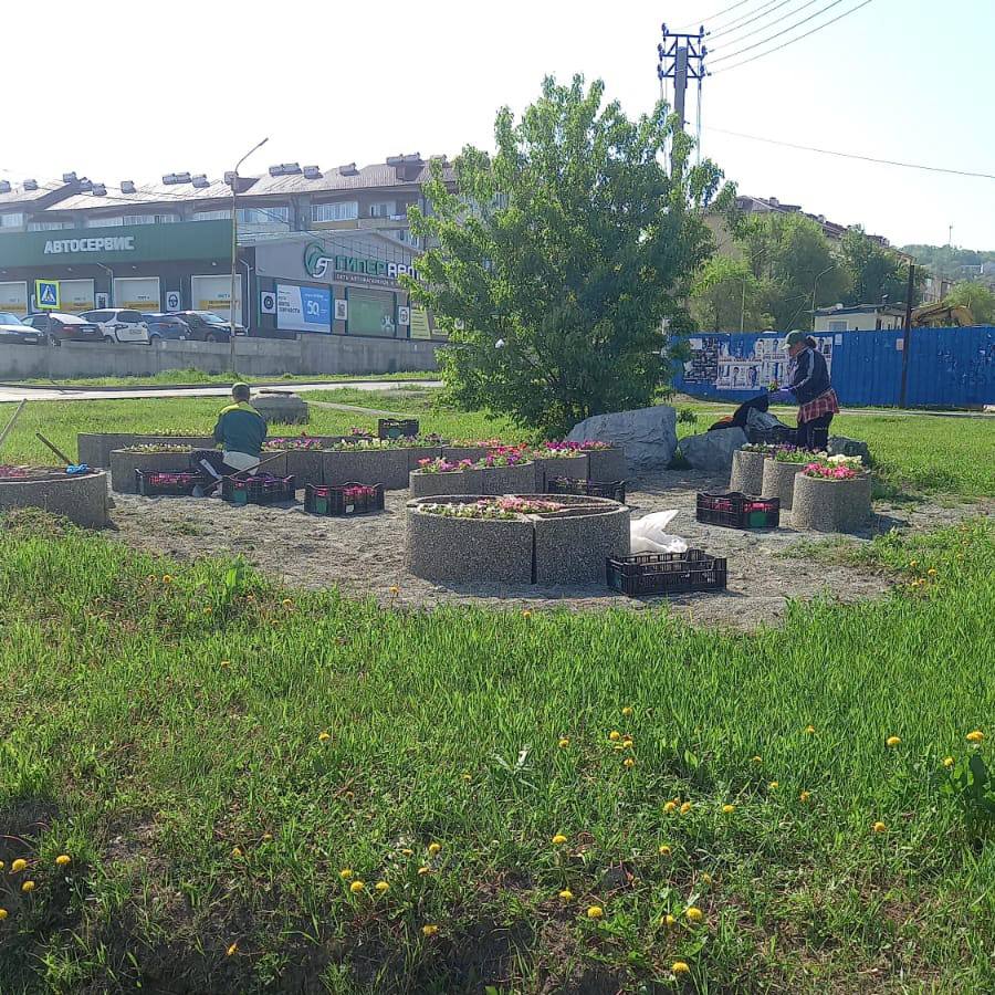Цветы продолжают высаживать в Артеме.